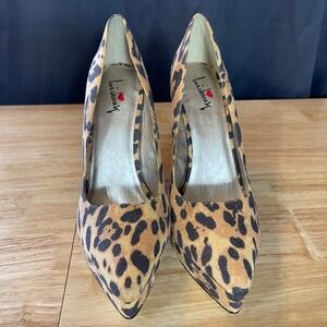 Luichiny Women Leopard Print Platform Pumps Pointed Toe Stiletto Heels Size 11